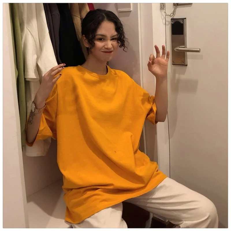 Casual Candy Solid Color Basic Loose T-shirts Korean Fashion Oversize Tee Shirts New Harajuku Summer New Short Sleeve Long Tops
Casual Candy Solid Color Basic Loose T-shirts Korean Fashion Oversize Tee Shirts New Harajuku Summer New Short Sleeve Long Tops