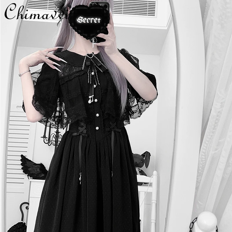 Summer New Japanese Mass-Produced Black and White Cape Long Dress Lace Patchwork High Waist Elegant Sweet Cool Girl Lolita Dress
Summer New Japanese Mass-Produced Black and White Cape Long Dress Lace Patchwork High Waist Elegant Sweet Cool Girl Lolita Dress