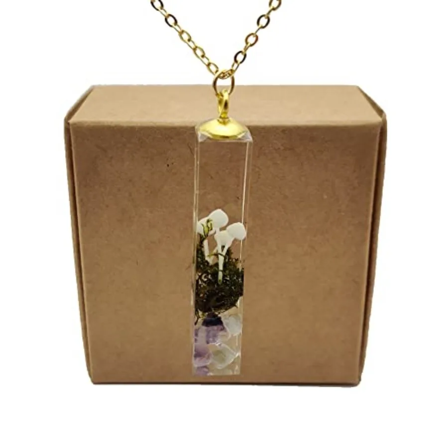 Mushroom Moss 3D Landscape Transparent Cube Resin Pendant 18k Gold Plated Necklace for Women Handmade
Mushroom Moss 3D Landscape Transparent Cube Resin Pendant 18k Gold Plated Necklace for Women Handmade