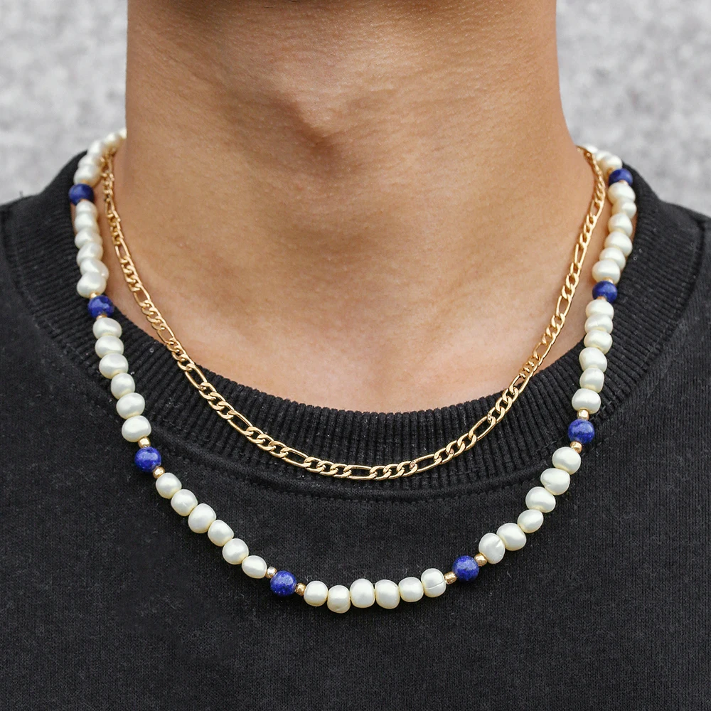 Fashion Simple Pearl Necklace Set for Men Punk Gold Color Metal Clavicle Chain Natural Stone Beads Choker Jewelry
Fashion Simple Pearl Necklace Set for Men Punk Gold Color Metal Clavicle Chain Natural Stone Beads Choker Jewelry