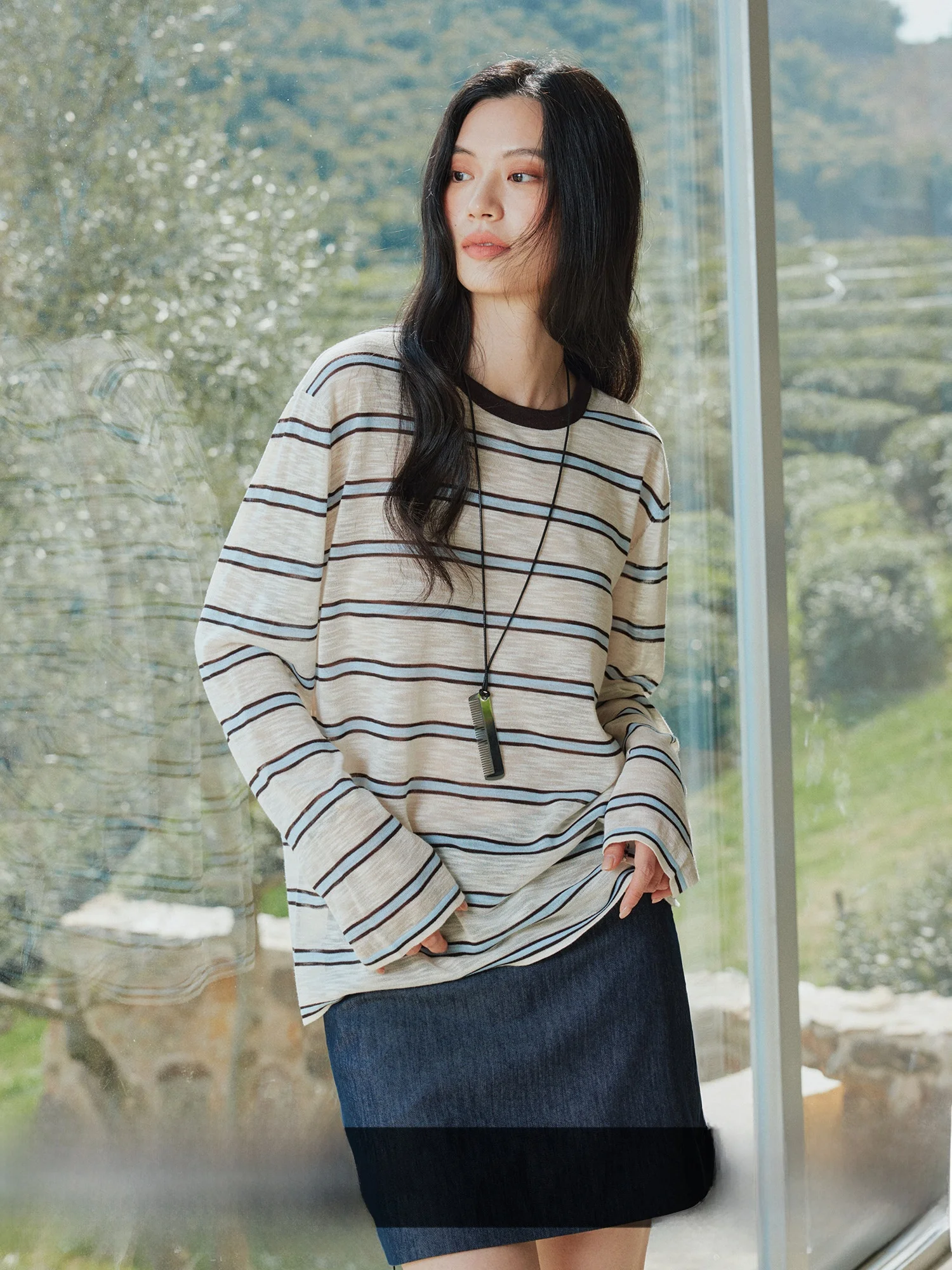 Whale Cool Sensation Striped Color Block Knitted round Neck Long Sleeve T-Shirt Women's Summer Lightweight Casual Top
Whale Cool Sensation Striped Color Block Knitted round Neck Long Sleeve T-Shirt Women's Summer Lightweight Casual Top