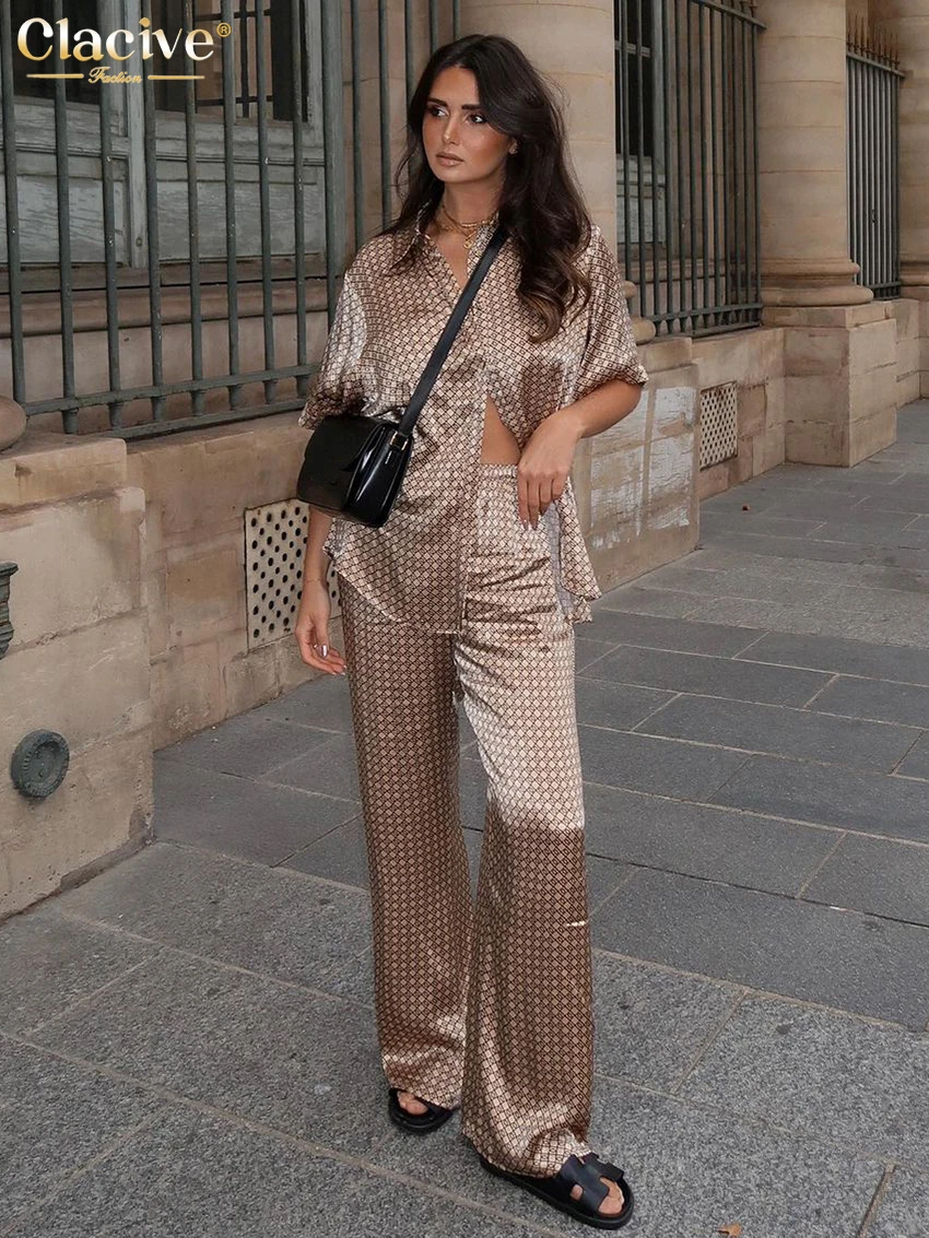 Clacive Fashion Loose Print 2 Piece Sets Woman Outfit 2025 Summer Short Sleeve Shirt With High Waist Wide Pants Set Female
Clacive Fashion Loose Print 2 Piece Sets Woman Outfit 2025 Summer Short Sleeve Shirt With High Waist Wide Pants Set Female