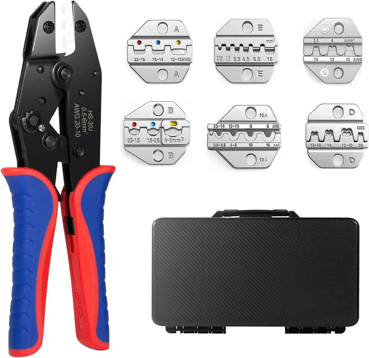 6Pcs Ratchet Wire Crimping Tool Set for Heat Shrink, Insulated, Non-Insulated, Ferrule, Solar Connectors with Storage Box
6Pcs Ratchet Wire Crimping Tool Set for Heat Shrink, Insulated, Non-Insulated, Ferrule, Solar Connectors with Storage Box