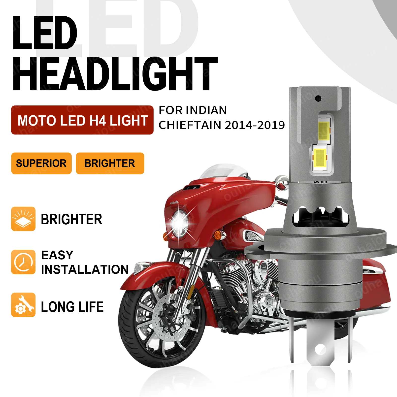 For Indian Chieftain 2014 2015 2016 2017 2018 2019 High Quality H4 Hi/Lo Beam Canbus No Error LED Bulb Motorcycle Headlamp
For Indian Chieftain 2014 2015 2016 2017 2018 2019 High Quality H4 Hi/Lo Beam Canbus No Error LED Bulb Motorcycle Headlamp