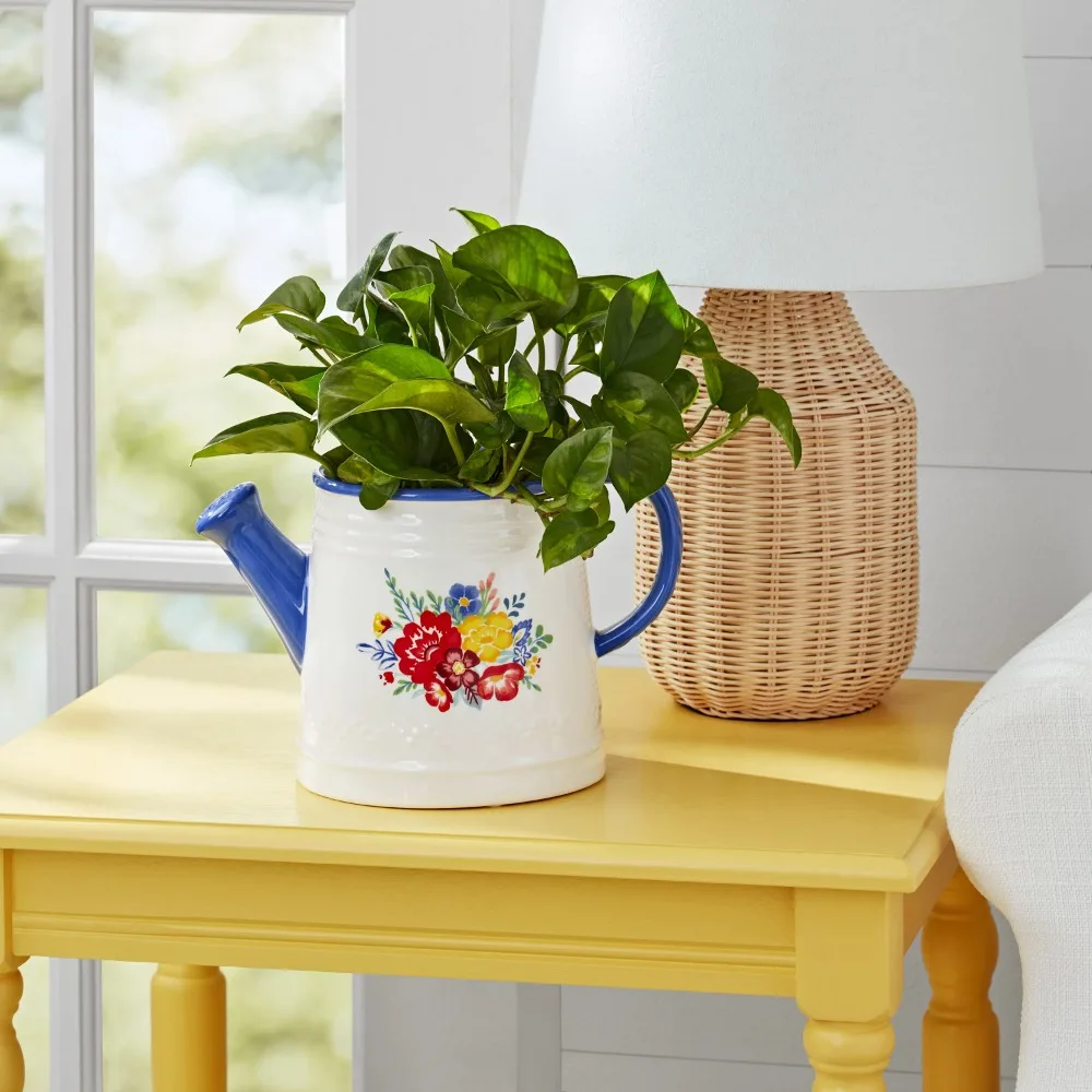 6-Inch Blue & White Watering Can Ceramic Planter, Shaped like a watering can with a vintage-inspired floral design
6-Inch Blue & White Watering Can Ceramic Planter, Shaped like a watering can with a vintage-inspired floral design