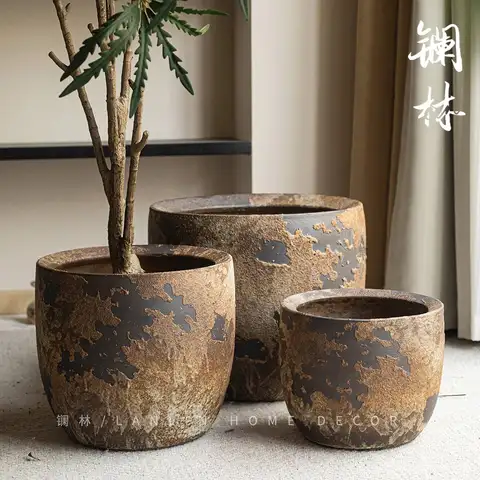 Jingdezhen lanthanum forest wabi wind retro ceramic large flower pot new Chinese living room