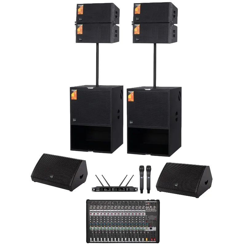 Active DSP 10" Line Array Speaker + 18" Subwoofer + 12" + Mixer+ Wireless Microphone Set for Mobile Performance Party