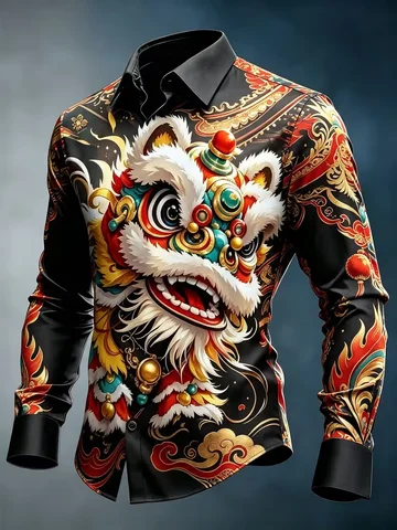 New China-Chic Xingshi Xiangyun 3D printed long sleeve shirt New Chinese style Guofeng men's luxury slim shirt