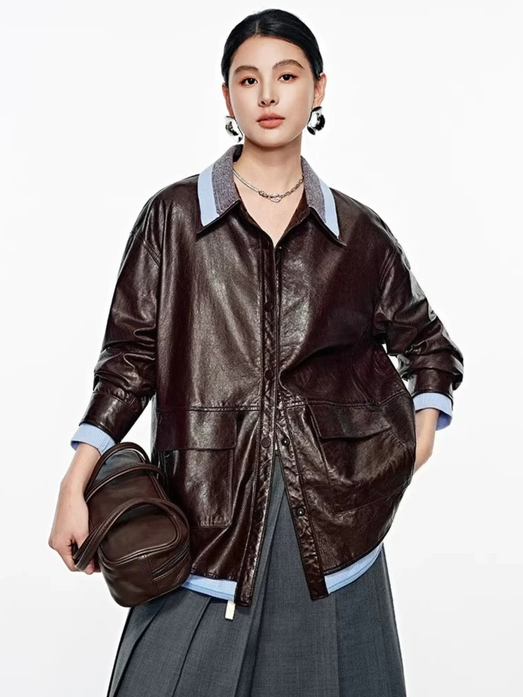 Casual Genuine Leather Shirt Jackets for Women Spring Autumn High-end Simple Contrast Lapel Design Oil Wax Real Sheepskin Coat
Casual Genuine Leather Shirt Jackets for Women Spring Autumn High-end Simple Contrast Lapel Design Oil Wax Real Sheepskin Coat