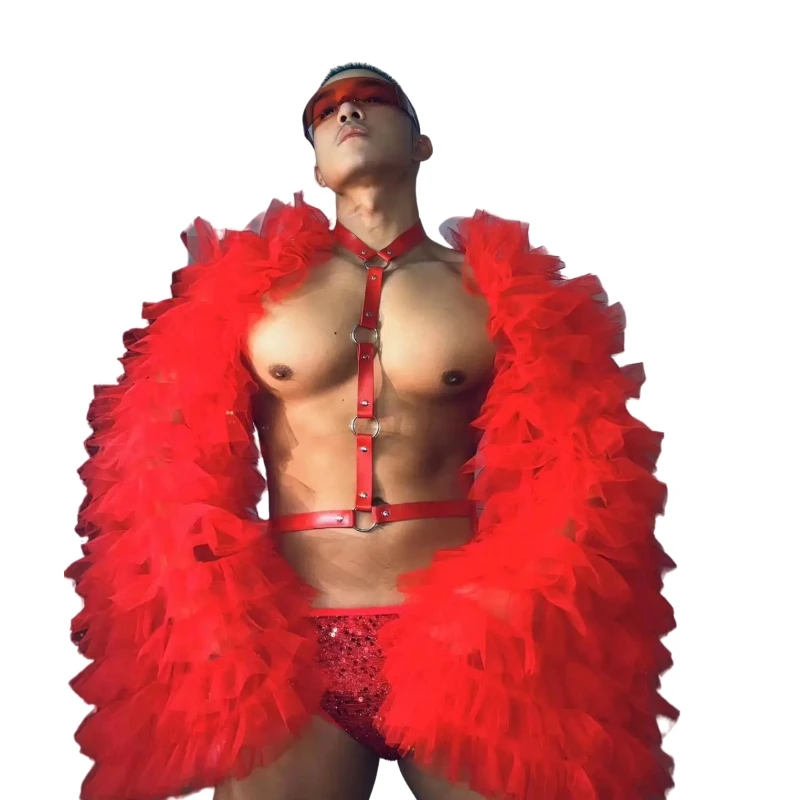 Red Sheer Gauze Tops Sexy Nightclub Club Party Carnival Costume Male Model Dancer DJ Gogo Dance Sequin Shorts Performance Outfit
Red Sheer Gauze Tops Sexy Nightclub Club Party Carnival Costume Male Model Dancer DJ Gogo Dance Sequin Shorts Performance Outfit