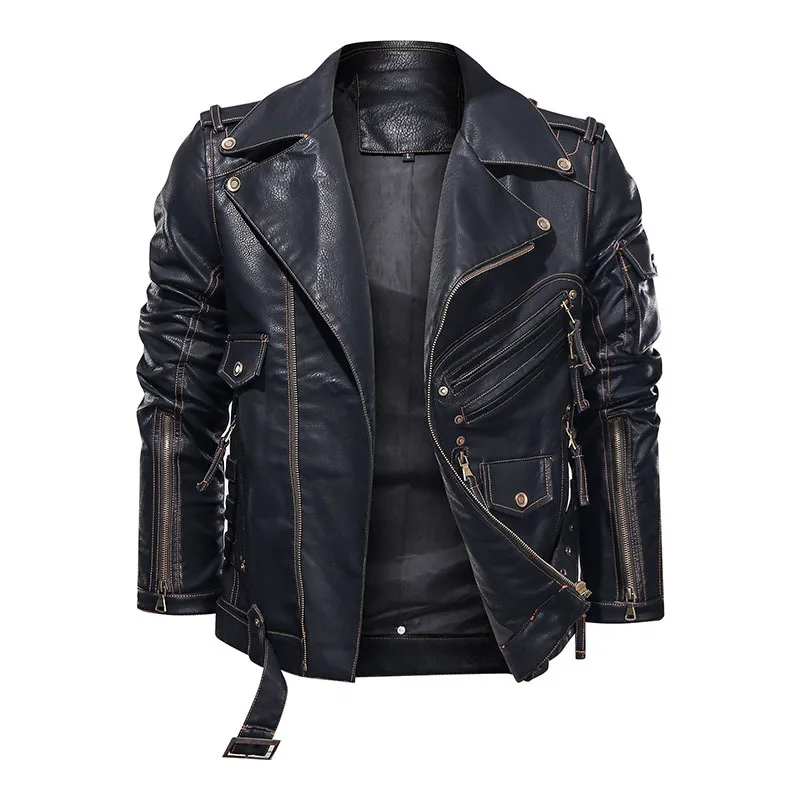 Spring Autumn Cool Handsome Pu Leather Jacket Men Zipper Luxury Designer American Vintage Coat Punk Fur Collar Leather Jacket
Spring Autumn Cool Handsome Pu Leather Jacket Men Zipper Luxury Designer American Vintage Coat Punk Fur Collar Leather Jacket