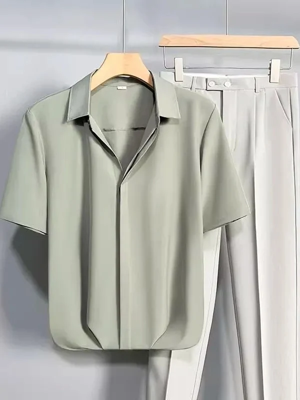 Summer Ice Silk ort Sve irt Men's Casual Busin Sle Faionable Urban Youth Regular Fit Decorated Stand Tailoring
Summer Ice Silk ort Sve irt Men's Casual Busin Sle Faionable Urban Youth Regular Fit Decorated Stand Tailoring