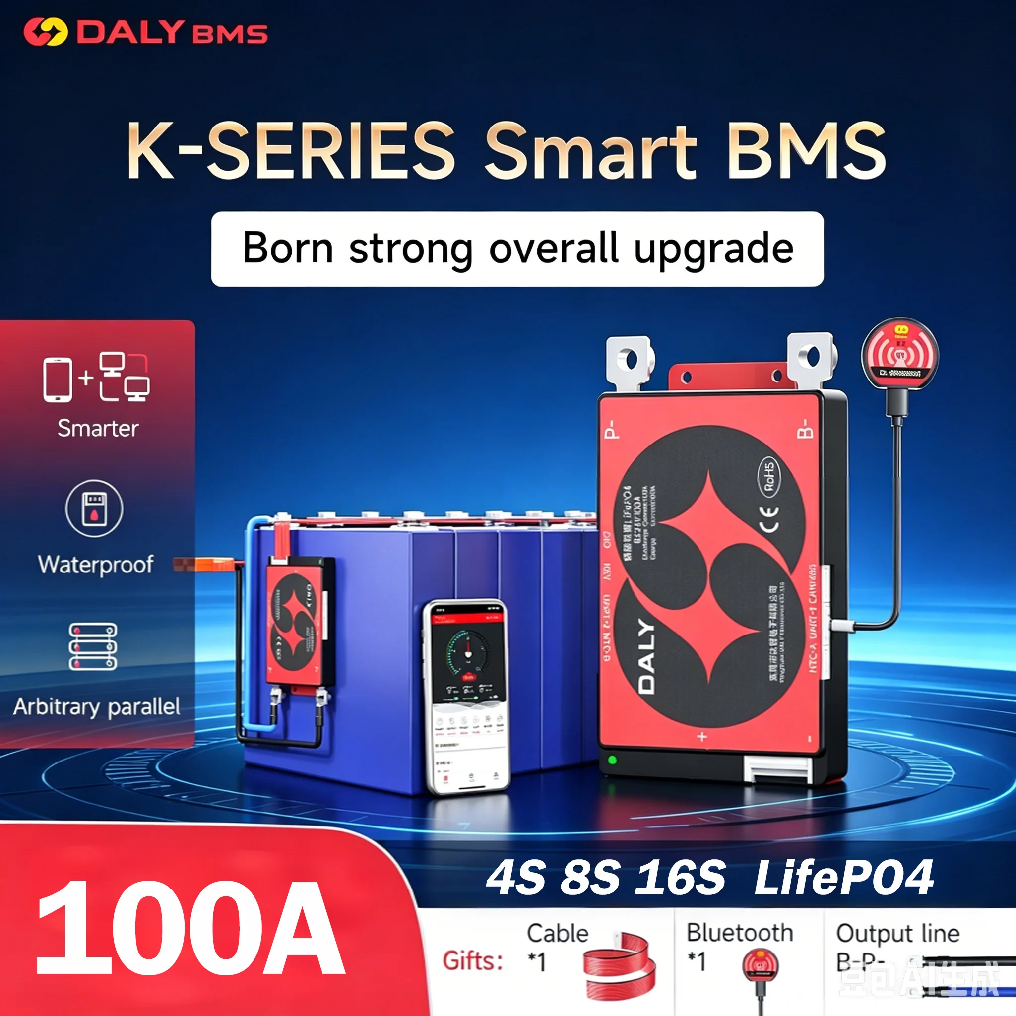Daly Smart BMS 4S 12V 8S 24V 16S 48V 100A Lifepo4 3.2V Battery Protective Board RS485 CANBUS Bluetooth Scooter e-Bike Inverter
Daly Smart BMS 4S 12V 8S 24V 16S 48V 100A Lifepo4 3.2V Battery Protective Board RS485 CANBUS Bluetooth Scooter e-Bike Inverter