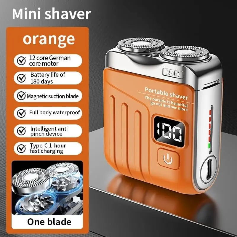 Portable Electric Shaver R-19, 9000 RPM German Motor, Wet & Dry Use, Magnetic Blades, 180 Days Battery Life, LED Display
Portable Electric Shaver R-19, 9000 RPM German Motor, Wet & Dry Use, Magnetic Blades, 180 Days Battery Life, LED Display