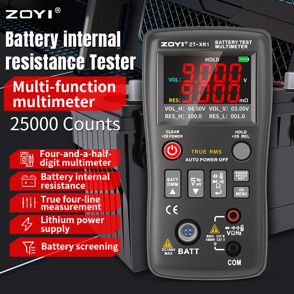 ZOYI High-precision Battery Internal Resistance Tester 25000 Counts Multi-function Digital Multimeter 18650 Storage Battery Test
ZOYI High-precision Battery Internal Resistance Tester 25000 Counts Multi-function Digital Multimeter 18650 Storage Battery Test