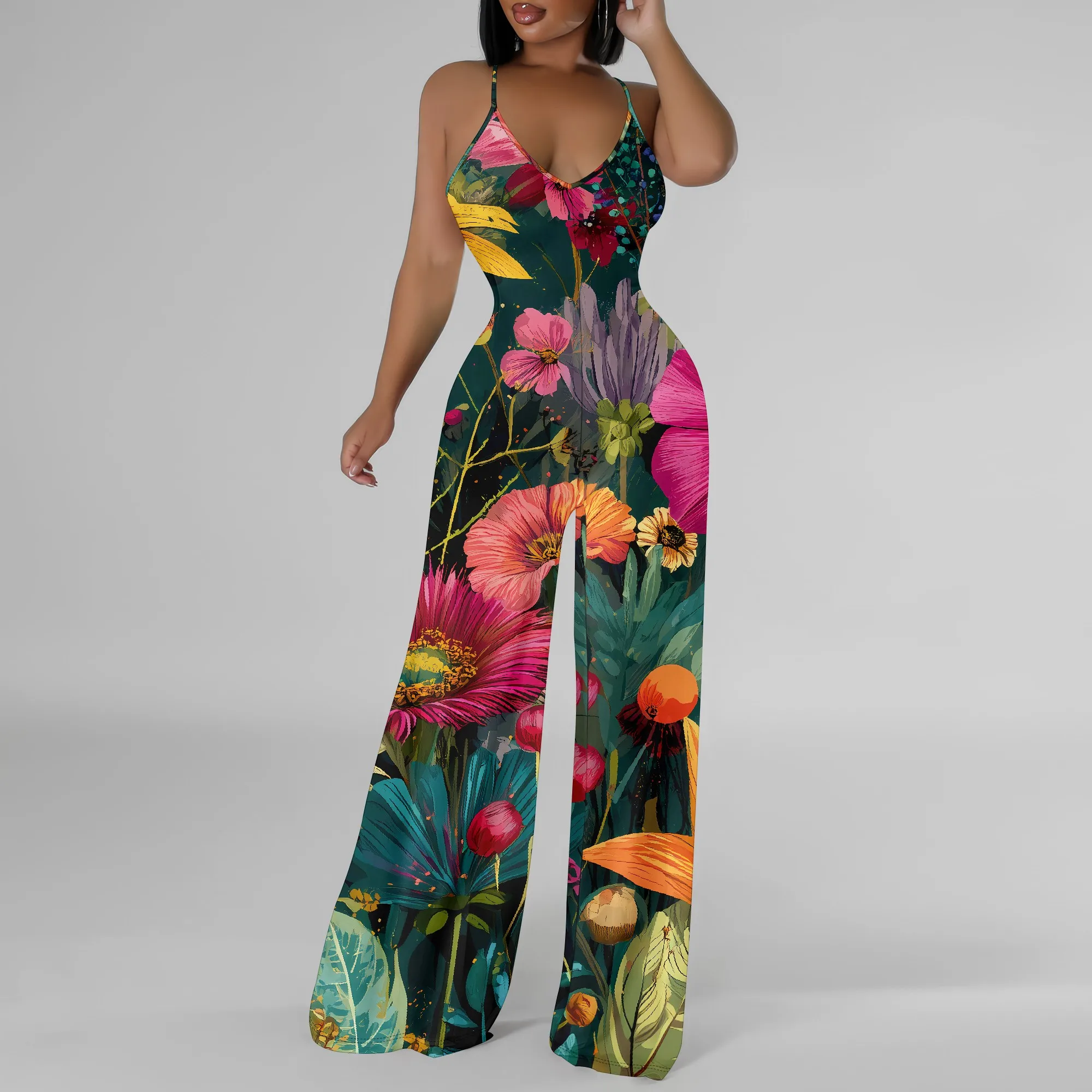 Women's Tropical Floral Print Jumpsuit Sexy Sleeveless Spaghetti Strap Wide Leg Pants Summer Beachwear
Women's Tropical Floral Print Jumpsuit Sexy Sleeveless Spaghetti Strap Wide Leg Pants Summer Beachwear