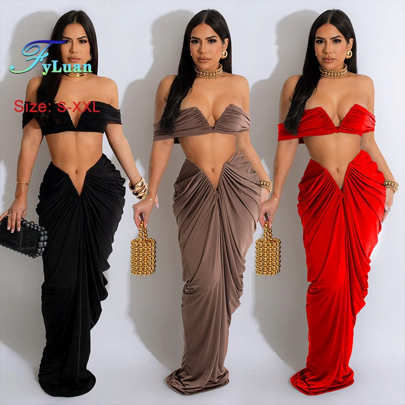New Strapless Beautiful Ruched Women's Skirt Set Two-Piece Outfits Pleated Deep V Neck Crop Top High Skirt Set Night Club Outfit
New Strapless Beautiful Ruched Women's Skirt Set Two-Piece Outfits Pleated Deep V Neck Crop Top High Skirt Set Night Club Outfit