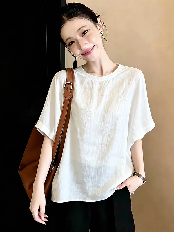 Loose Batwing Sleeve Shirt Women's Casual round Neck Summer New Style Comfortable Breathable Korean Version Fashionable Top
Loose Batwing Sleeve Shirt Women's Casual round Neck Summer New Style Comfortable Breathable Korean Version Fashionable Top
