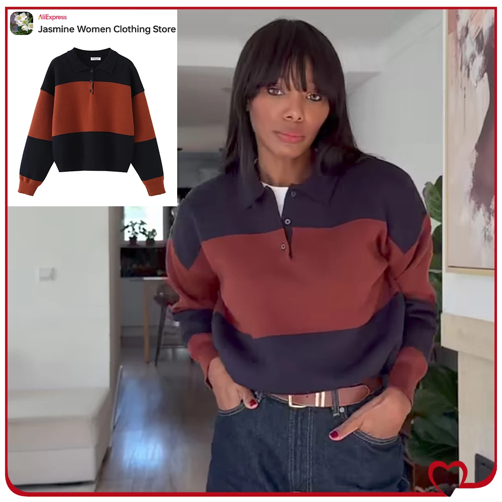 Elegant Chic Women Striped Knit Polo Shirt Spring & Autumn New in Stylish Long Sleeves Polo Neck Multicolored Sweaters for Women
Elegant Chic Women Striped Knit Polo Shirt Spring & Autumn New in Stylish Long Sleeves Polo Neck Multicolored Sweaters for Women