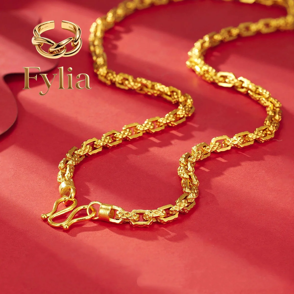Fylia Jewelry Luxurious and domineering 24K real gold men's square interlocking necklace au9999 gold design Chopin necklace
Fylia Jewelry Luxurious and domineering 24K real gold men's square interlocking necklace au9999 gold design Chopin necklace
