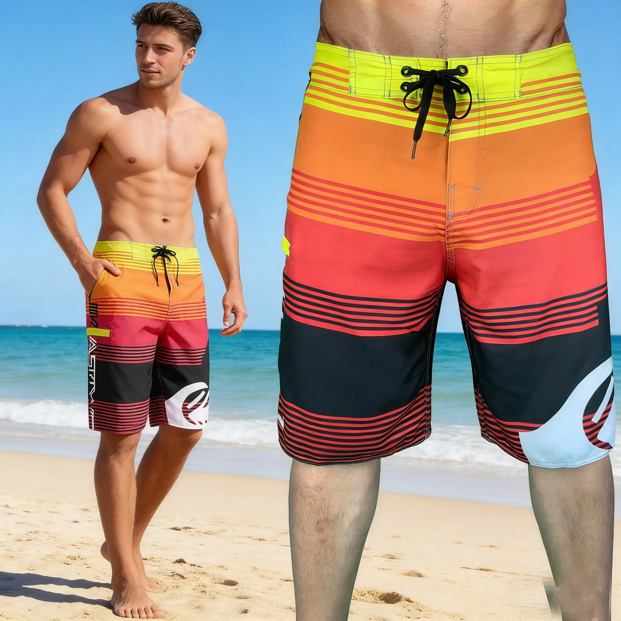 Men's Quick Dry Striped Boardshorts Summer Color Block Surf Swim Trunks Drawstring Waist Plus Size Beach Shorts For Swimming Sur
Men's Quick Dry Striped Boardshorts Summer Color Block Surf Swim Trunks Drawstring Waist Plus Size Beach Shorts For Swimming Sur