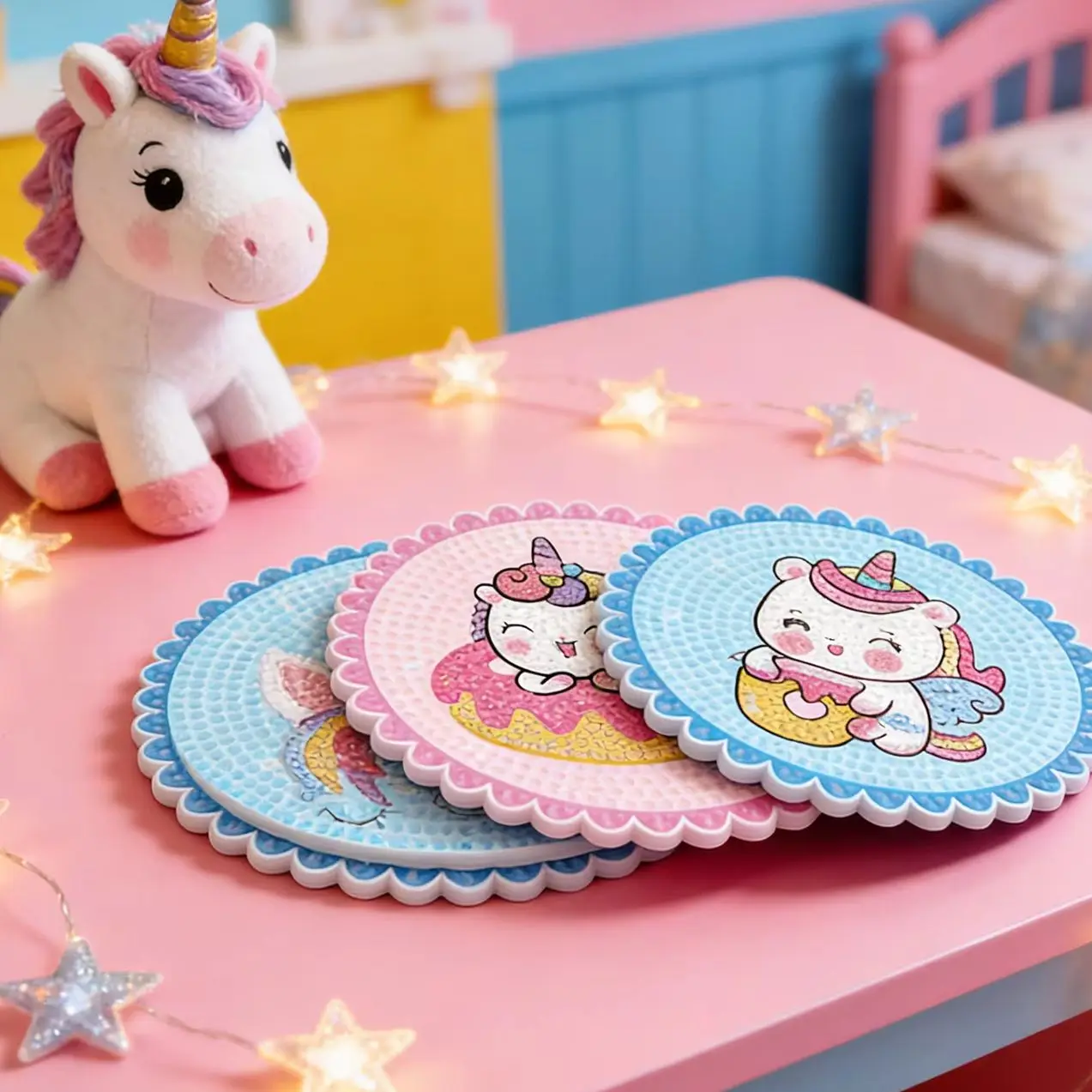 Hot Selling Rainbow Unicorn Disney Cartoon Diamond Painting Coasters Set 6Pcs DIY Cup Mat with Holder Kids Craft Gift Home Decor
Hot Selling Rainbow Unicorn Disney Cartoon Diamond Painting Coasters Set 6Pcs DIY Cup Mat with Holder Kids Craft Gift Home Decor