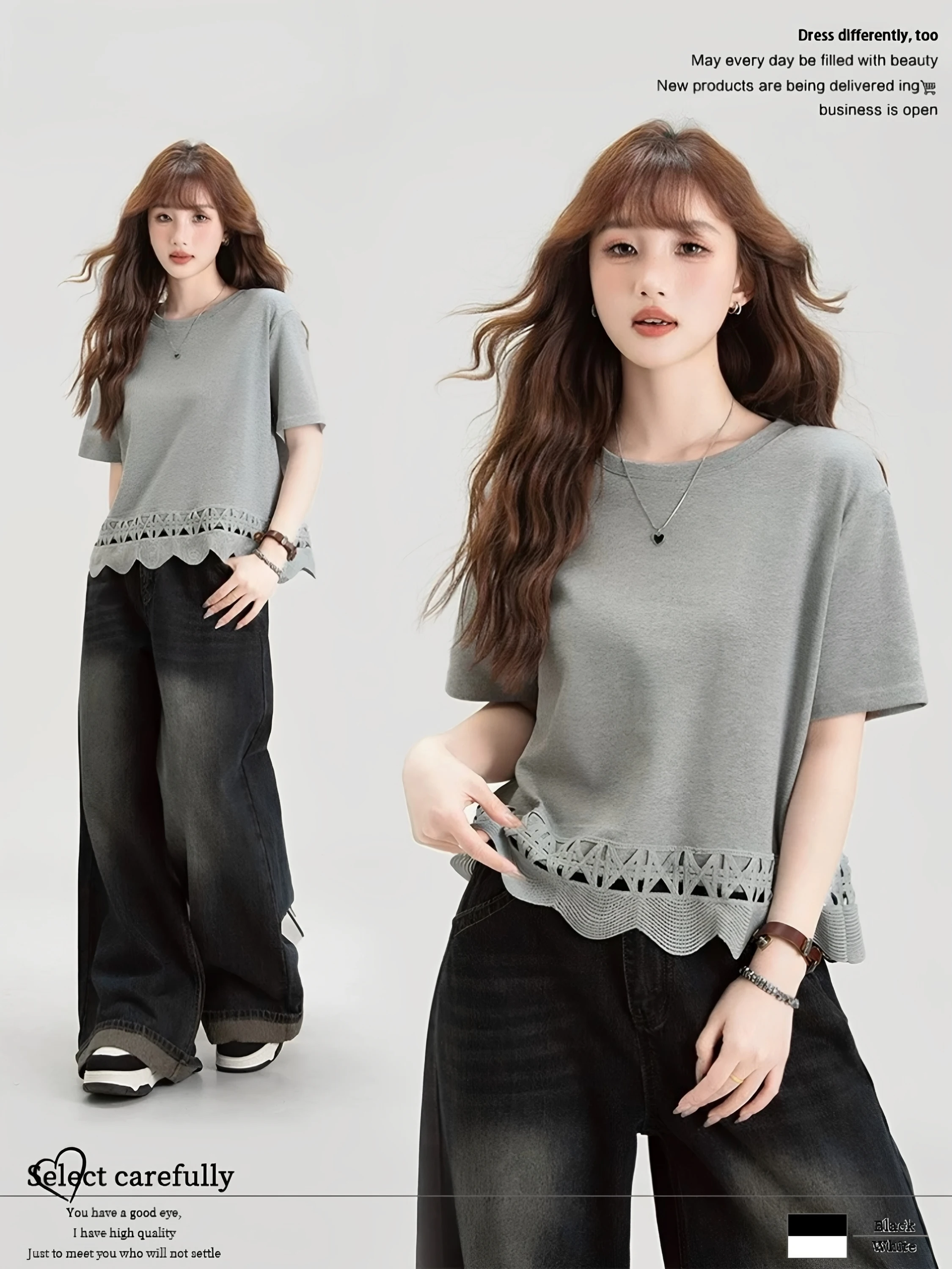 Loose Casual White Lace T-Shirt Women's Summer New Style Large Size Cotton 95% Elastic Fiber 5% Short Sleeve Splice Top
Loose Casual White Lace T-Shirt Women's Summer New Style Large Size Cotton 95% Elastic Fiber 5% Short Sleeve Splice Top