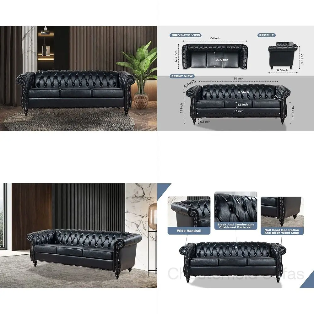 Chesterfield Leather Sofa for Living Room, Comfy DeepSeated 3Seater Sofa for Bedroom, Office, or Apartment. Luxury Classic Sofa
Chesterfield Leather Sofa for Living Room, Comfy DeepSeated 3Seater Sofa for Bedroom, Office, or Apartment. Luxury Classic Sofa
