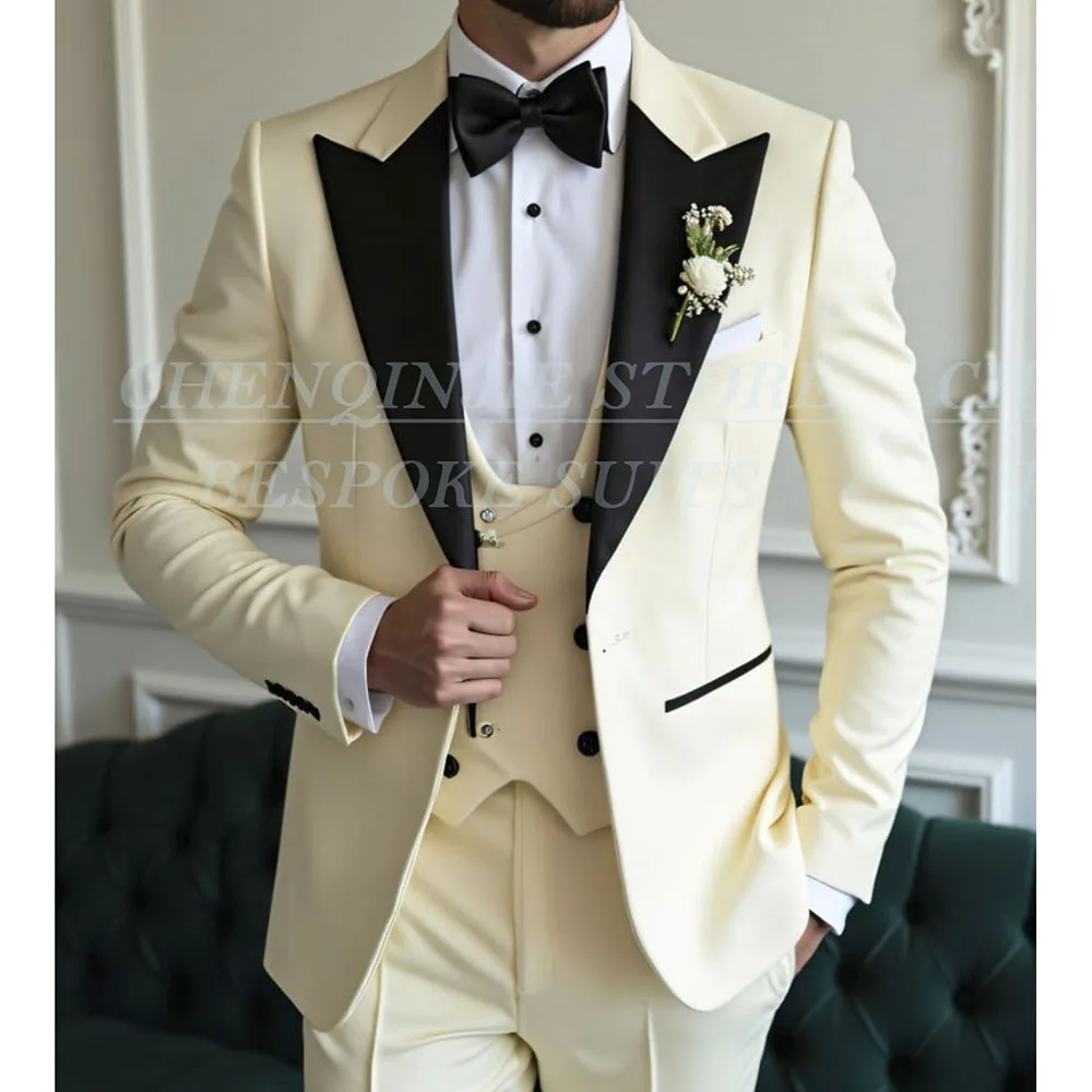 Elegant Men's Suits for Wedding Luxury One-Button Peak Lapel Slim Fit 3 Piece Jacket Pants Vest Full Sets Costume Homme 2025
Elegant Men's Suits for Wedding Luxury One-Button Peak Lapel Slim Fit 3 Piece Jacket Pants Vest Full Sets Costume Homme 2025
