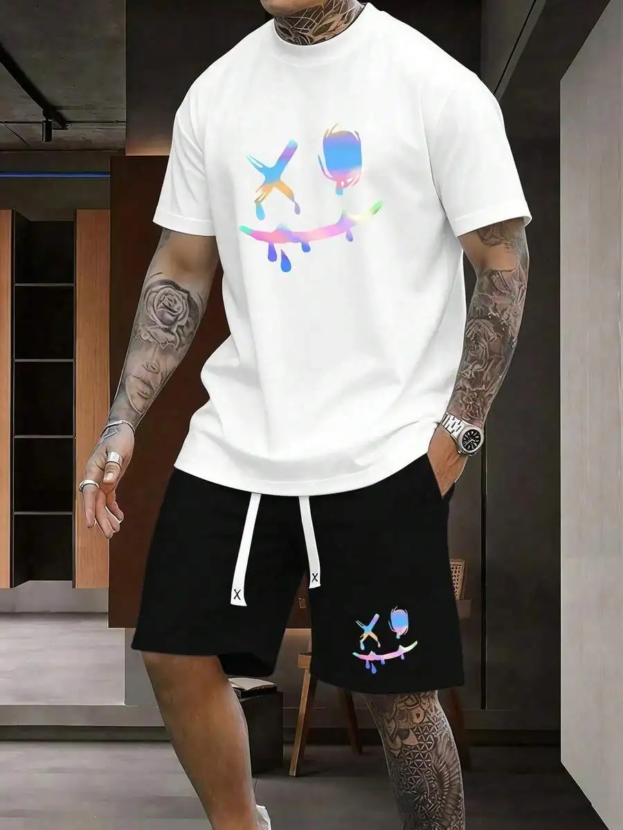 Mens 2-Piece Casual Set Colorful Gradient Dripping Face Graphic T-Shirt And Drawstring Shorts
Mens 2-Piece Casual Set Colorful Gradient Dripping Face Graphic T-Shirt And Drawstring Shorts