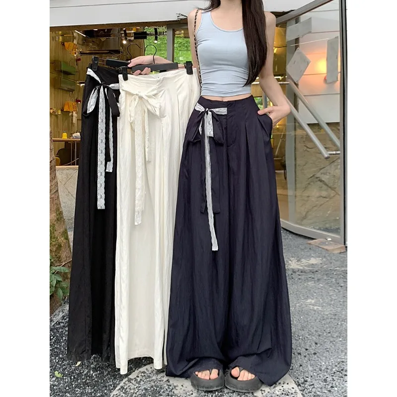 High Waist Bow Lace-up Loose Wide Leg Pants Women 2025 Summer New Streetwear Pleated Solid Color Casual Pants
High Waist Bow Lace-up Loose Wide Leg Pants Women 2025 Summer New Streetwear Pleated Solid Color Casual Pants