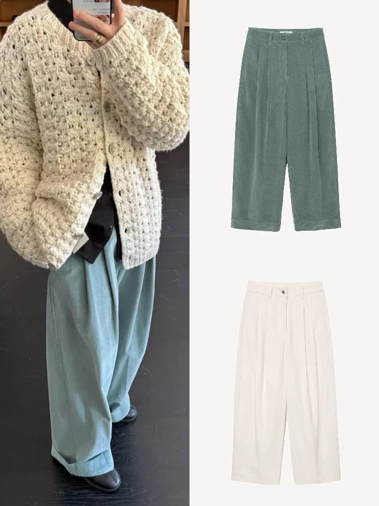 Вельветовые широкие брюки с высокой талией, повседневные длинные брюки в стиле ретро с двойной складкой для женщин, весна-осень 2024
Вельветовые широкие брюки с высокой талией, повседневные длинные брюки в стиле ретро с двойной складкой для женщин, весна-осень 2024