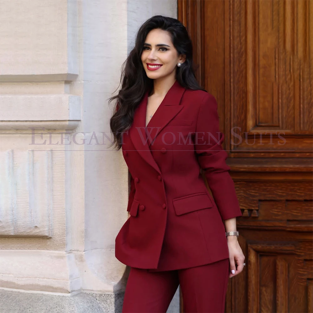 Luxury Burgundy Women's Suits Formal Office Lady Double Breasted Peak Lapel 2 Piece Jacket Pants High Quality Female Clothing
Luxury Burgundy Women's Suits Formal Office Lady Double Breasted Peak Lapel 2 Piece Jacket Pants High Quality Female Clothing