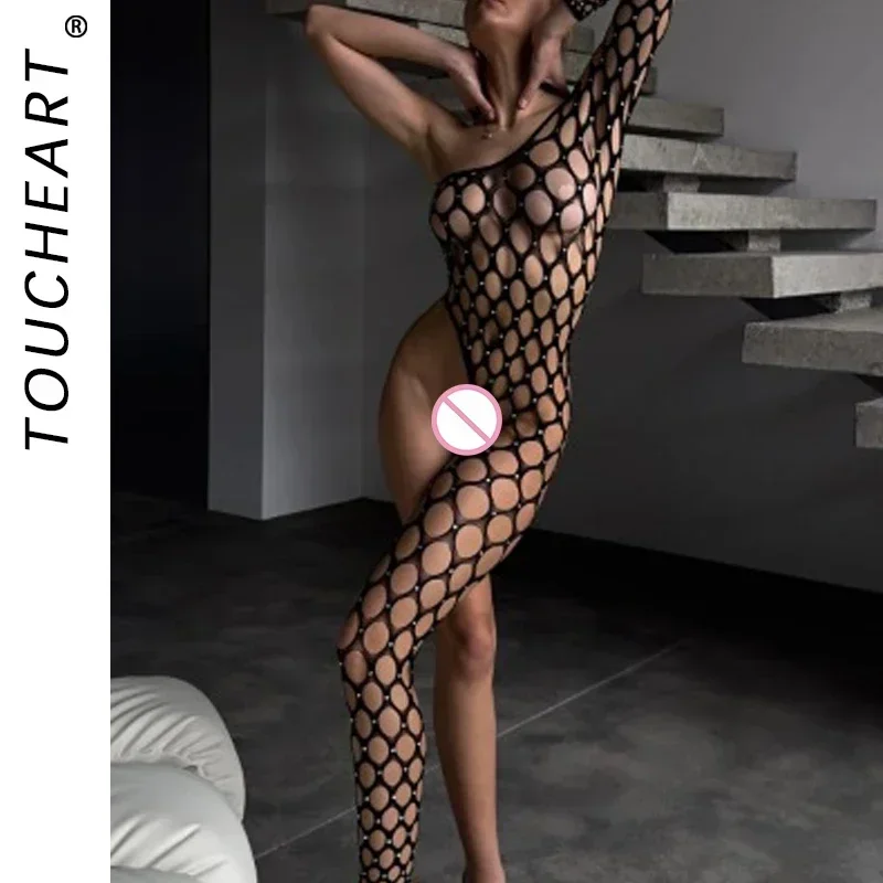 Toucheart Sexy Lingerie Women's Jumpsuit Shiny Diamond Fishing Net One-sleeved Leg Jumpsuit Sexy Hollow Out See-through Jumpsuit
Toucheart Sexy Lingerie Women's Jumpsuit Shiny Diamond Fishing Net One-sleeved Leg Jumpsuit Sexy Hollow Out See-through Jumpsuit