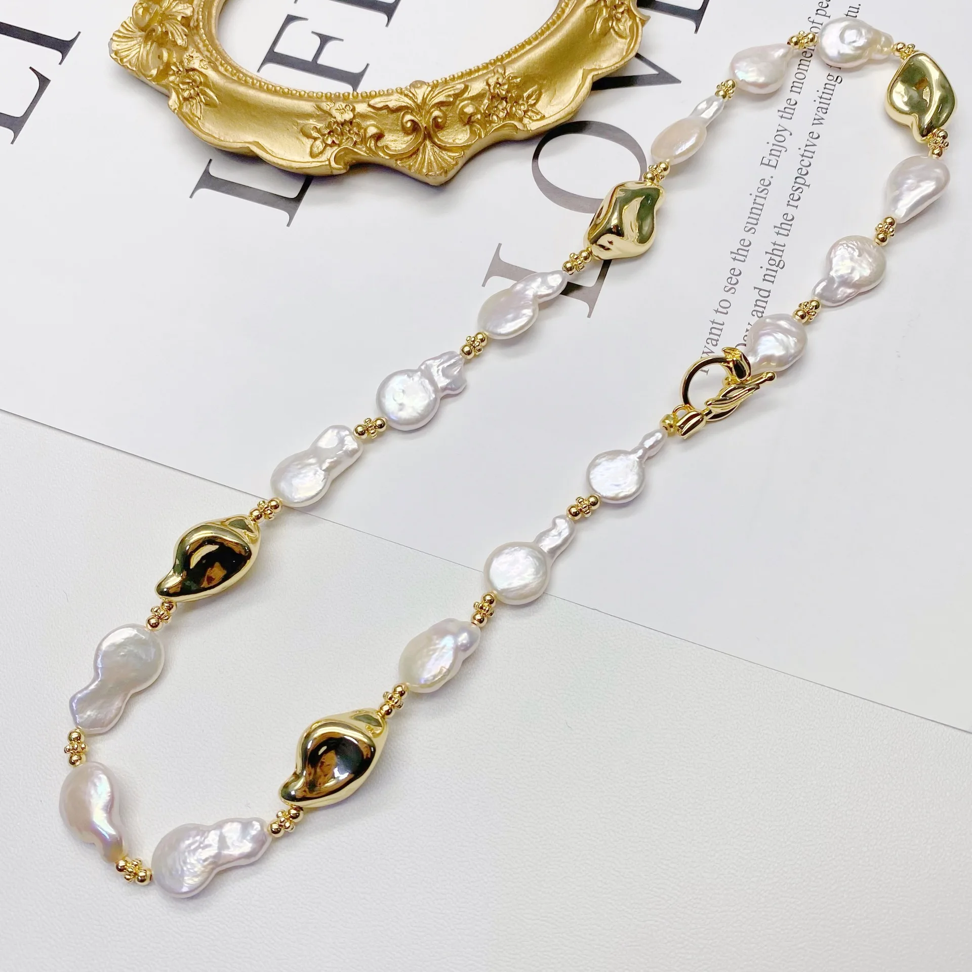 Natural Freshwater Baroque Pearl Necklace Lava Texture Metal OT Clasp Gold Plated Irregular Pearl Choker for Women
Natural Freshwater Baroque Pearl Necklace Lava Texture Metal OT Clasp Gold Plated Irregular Pearl Choker for Women