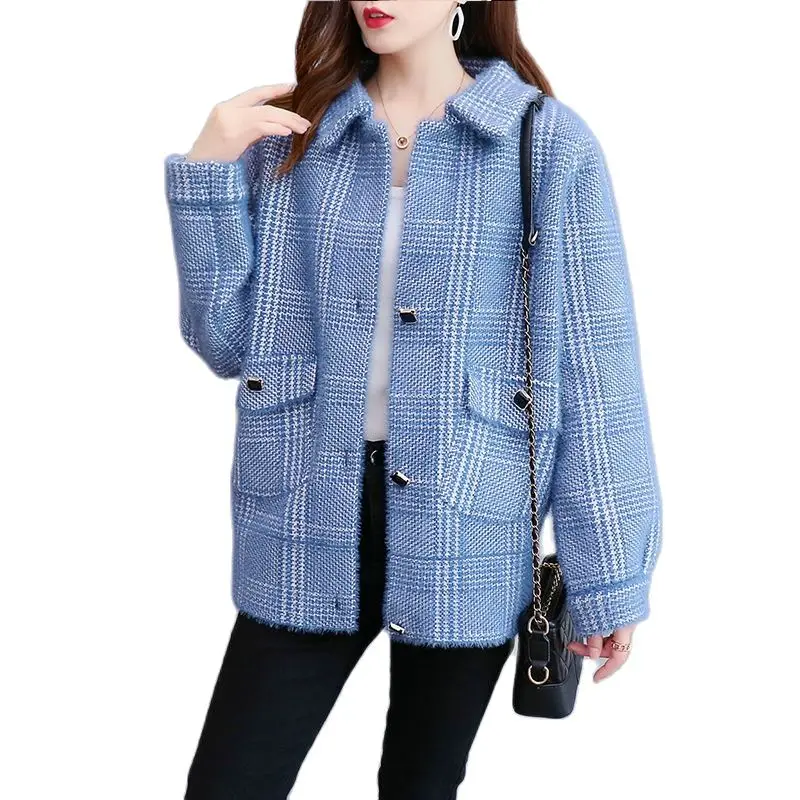 Imitation Mink Velvet Knitted Coat For Women Autumn Winter Jacket New Korean Casual Fashion Plaid Woolen Outerwear Tops Female
Imitation Mink Velvet Knitted Coat For Women Autumn Winter Jacket New Korean Casual Fashion Plaid Woolen Outerwear Tops Female