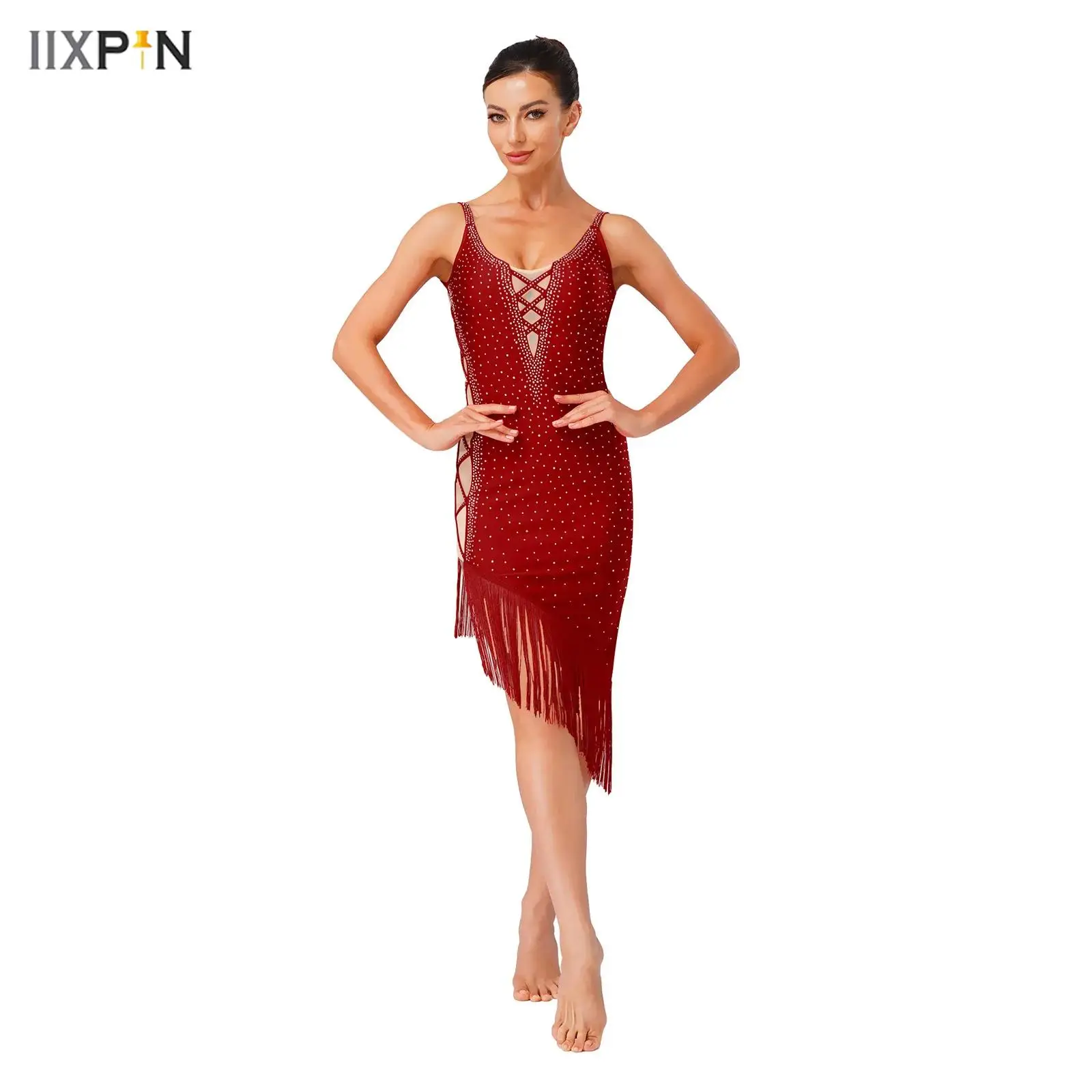 Womens Tassel Fringe Latin Dance Dress Glitter Rhinestone Lace-up Irregular Cami Dress for Salsa Samba Rumba Cha-cha Ballroom
Womens Tassel Fringe Latin Dance Dress Glitter Rhinestone Lace-up Irregular Cami Dress for Salsa Samba Rumba Cha-cha Ballroom