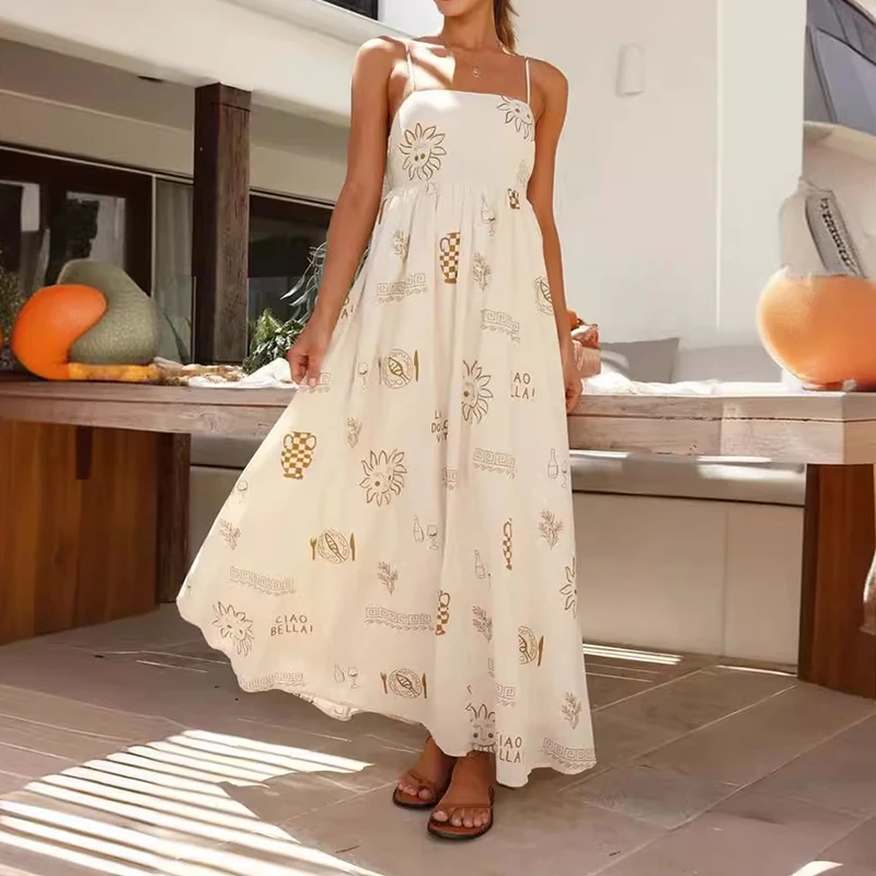 Elegant Women's Summer Sleeveless Long Dress Bohemian Print Strap Sundress Sexy Holiday Backless Maxi Dresses Vestidos Платье
Elegant Women's Summer Sleeveless Long Dress Bohemian Print Strap Sundress Sexy Holiday Backless Maxi Dresses Vestidos Платье