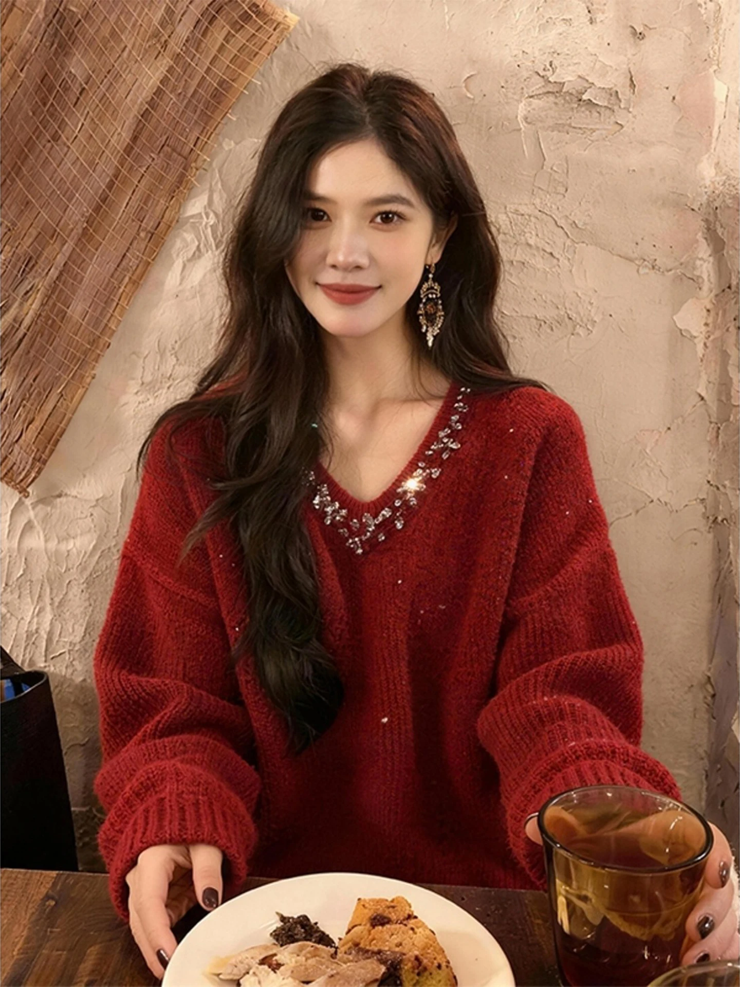 Ele Red V-Ne Pullover Sweater Women's Autumn Winter Faion Korean Sle Unique Beautiful New Year's Top Loose Fit Knitted
Ele Red V-Ne Pullover Sweater Women's Autumn Winter Faion Korean Sle Unique Beautiful New Year's Top Loose Fit Knitted