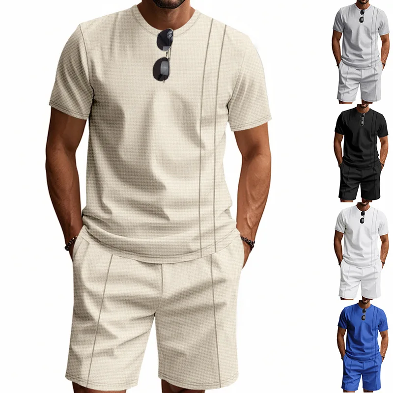 Summer American Waffle Round-Neck Men's Suit 2025 Loose Ins Style Simple Short Sleeve Top And Shorts Set for Casual Wear
Summer American Waffle Round-Neck Men's Suit 2025 Loose Ins Style Simple Short Sleeve Top And Shorts Set for Casual Wear