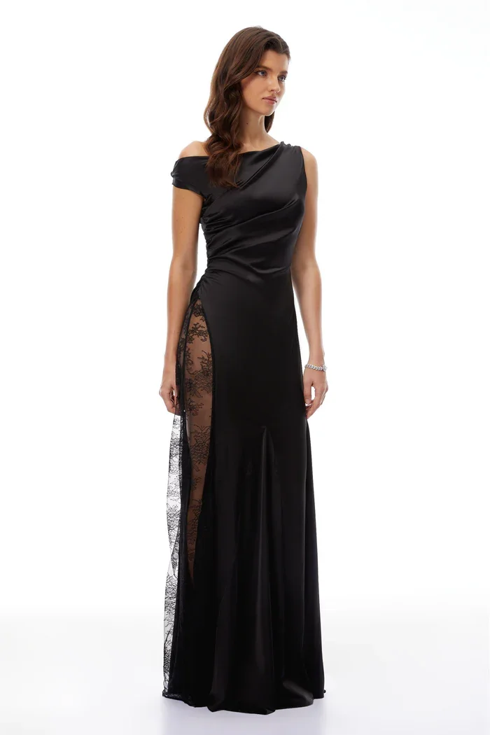 Black Slim One Shoulder Maxi Dress Side Stitch High Split See Through Lace Chic Elegant Prom Party Evening Dresses
Black Slim One Shoulder Maxi Dress Side Stitch High Split See Through Lace Chic Elegant Prom Party Evening Dresses