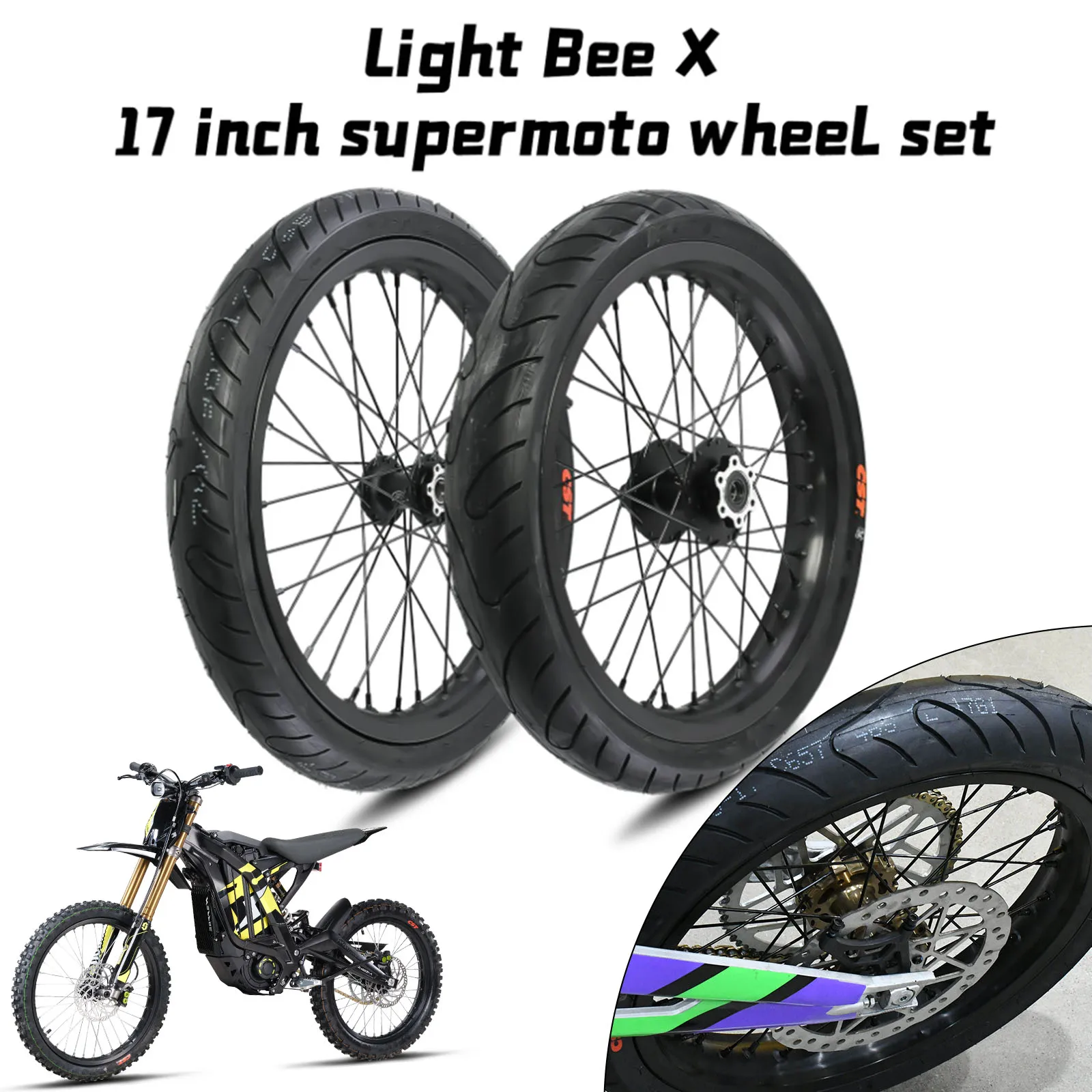 17inch Supermoto Wheels 70/90-17 Front and 90/80-17 Rear Wheel Set For Surron Sur-ron Light Bee X 7075 Aluminum Wheel Rim On Road Motocross Electric Dirt Bike Replacement Motorcycle Accessories
17inch Supermoto Wheels 70/90-17 Front and 90/80-17 Rear Wheel Set For Surron Sur-ron Light Bee X 7075 Aluminum Wheel Rim On Road Motocross Electric Dirt Bike Replacement Motorcycle Accessories