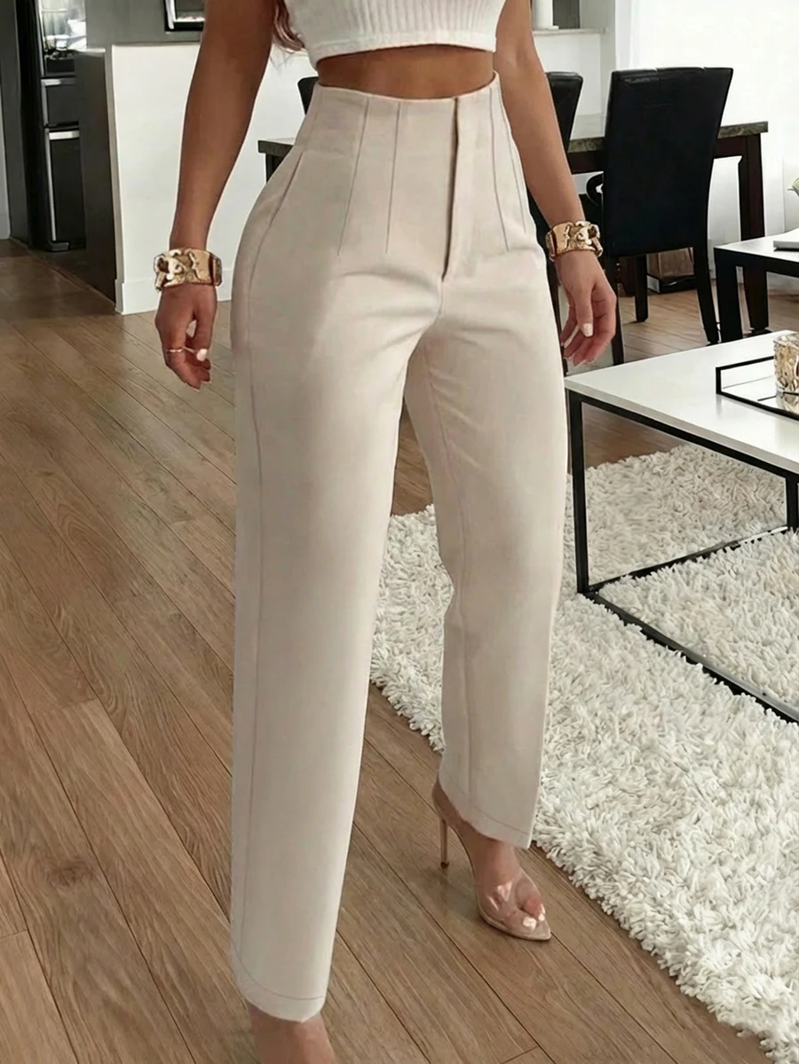 High-Waisted Pleated Slim Fit Women's Trousers with Side Pockets
High-Waisted Pleated Slim Fit Women's Trousers with Side Pockets