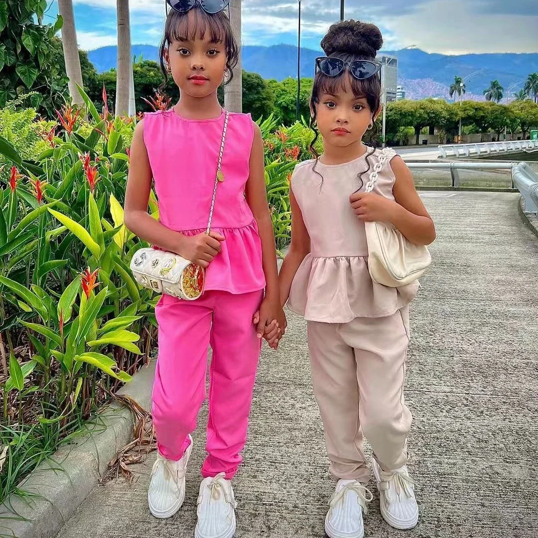 2024 Summer Girls Clothes Sets Sleeveless Round Neck Ruffles Solid T-shirt Tops + Pants Children's Casual Clothing For 2-7 Years
2024 Summer Girls Clothes Sets Sleeveless Round Neck Ruffles Solid T-shirt Tops + Pants Children's Casual Clothing For 2-7 Years