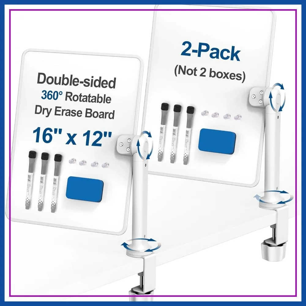 Double-Sided Desk Whiteboard, 16"x12" Clamp-On, 360° Swivel, for Tables Under 2.3" Thick - 2 Pack
Double-Sided Desk Whiteboard, 16"x12" Clamp-On, 360° Swivel, for Tables Under 2.3" Thick - 2 Pack
