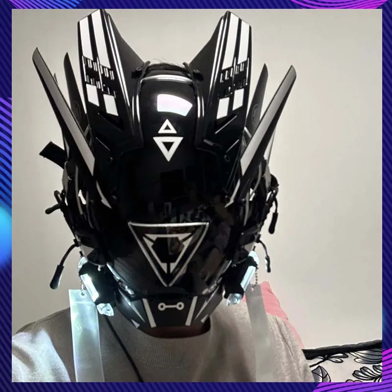 Cyber Punk Mask With Triangle Light Cosplay Costumes Mech Warrior Mask Soldier Helmet Halloween Party Carnival Props Adult Gift
Cyber Punk Mask With Triangle Light Cosplay Costumes Mech Warrior Mask Soldier Helmet Halloween Party Carnival Props Adult Gift