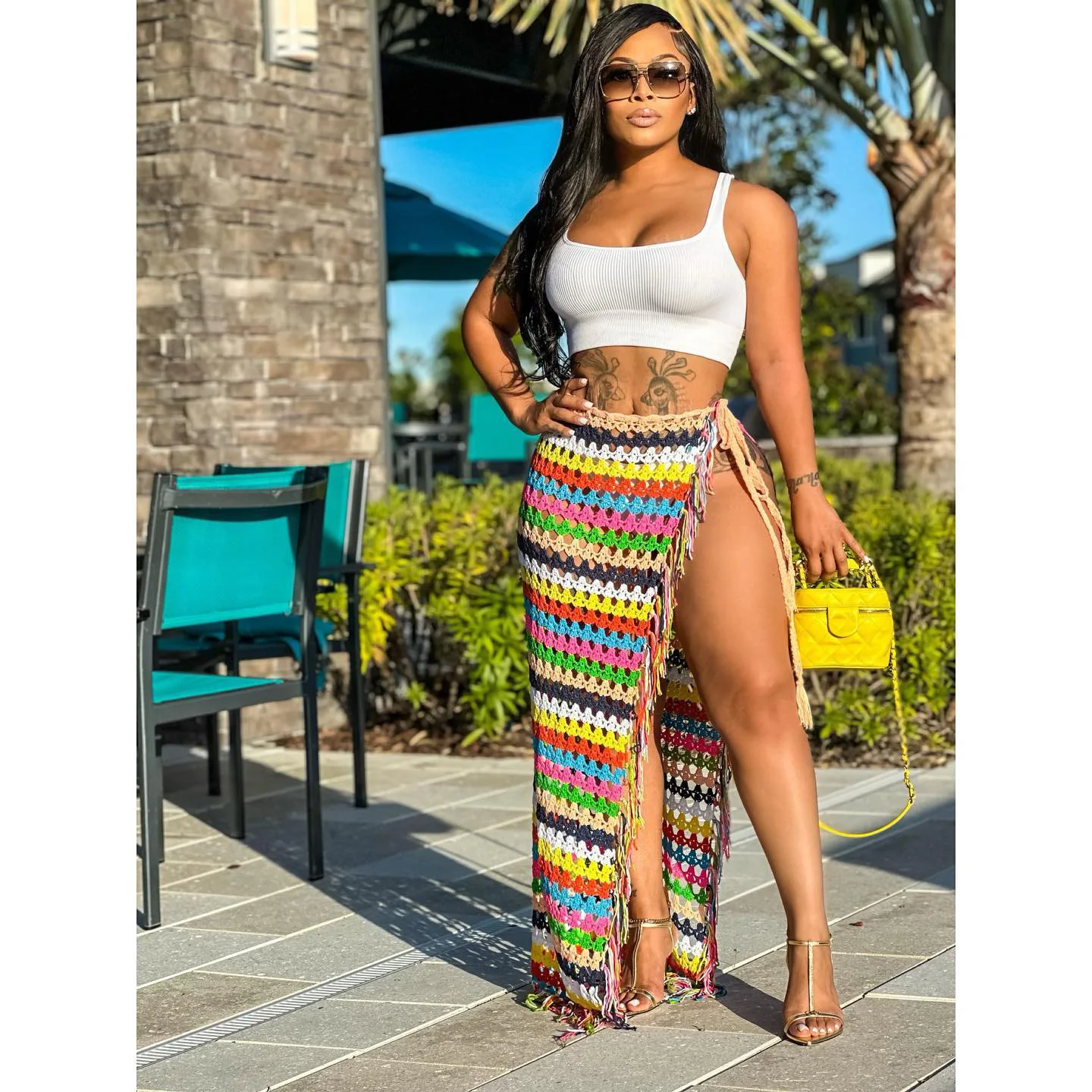 Sexy Women's Knitted Skirt 2024 Summer High Slit Fringe Hollow Comfortable Casual Beach Ladies Irregular Skirt
Sexy Women's Knitted Skirt 2024 Summer High Slit Fringe Hollow Comfortable Casual Beach Ladies Irregular Skirt