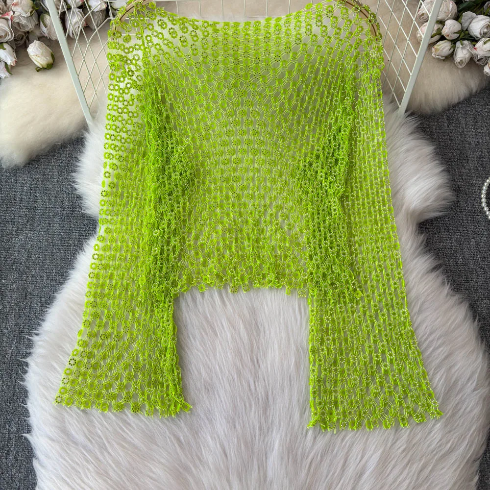 Women's Flower Fishing Net Long Sleeved T-shirt With Fashionable Hollow Out Bright Diamond Nightclub Sexy Top
Women's Flower Fishing Net Long Sleeved T-shirt With Fashionable Hollow Out Bright Diamond Nightclub Sexy Top
