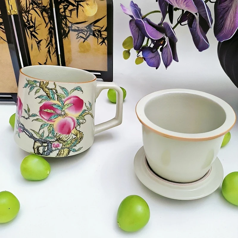 Chinese Style Tea Filtering and Separation Cups With Cover Ru Kiln Pink Peach Pattern Personal Mug, Home Ceramic Office Cup, 1Pc
Chinese Style Tea Filtering and Separation Cups With Cover Ru Kiln Pink Peach Pattern Personal Mug, Home Ceramic Office Cup, 1Pc