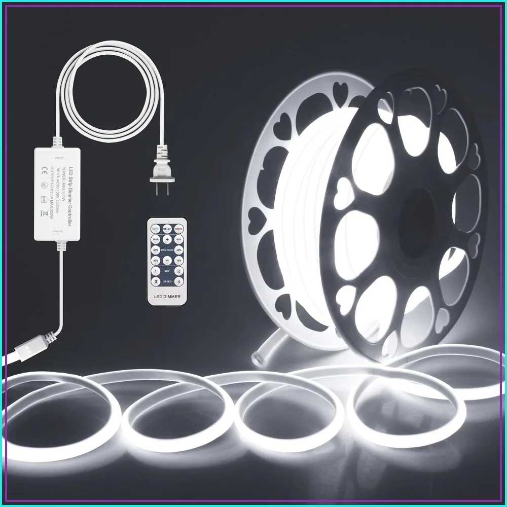 65.6ft Outdoor COB LED Strip Lights IP67 Waterproof AC 110-120V Dimmable 6000K Daylight White 5760LEDs Neon Light with Remote for Patio Garden Pool
65.6ft Outdoor COB LED Strip Lights IP67 Waterproof AC 110-120V Dimmable 6000K Daylight White 5760LEDs Neon Light with Remote for Patio Garden Pool